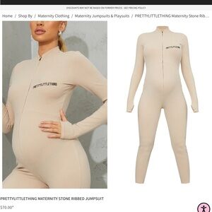 PRETTYLITTLETHING Stone Ribbed Jumpsuit